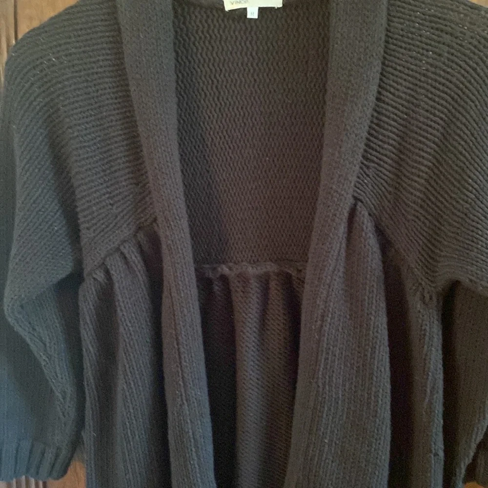 Vince chunky knit black cotton blend cardigan
